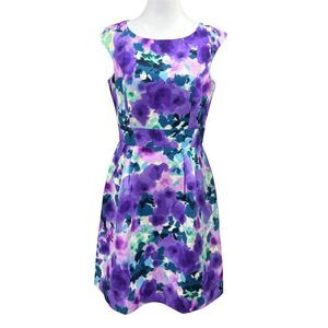 Eliza J Watercolor Artsy Sheath Dress Pockets Sz 6